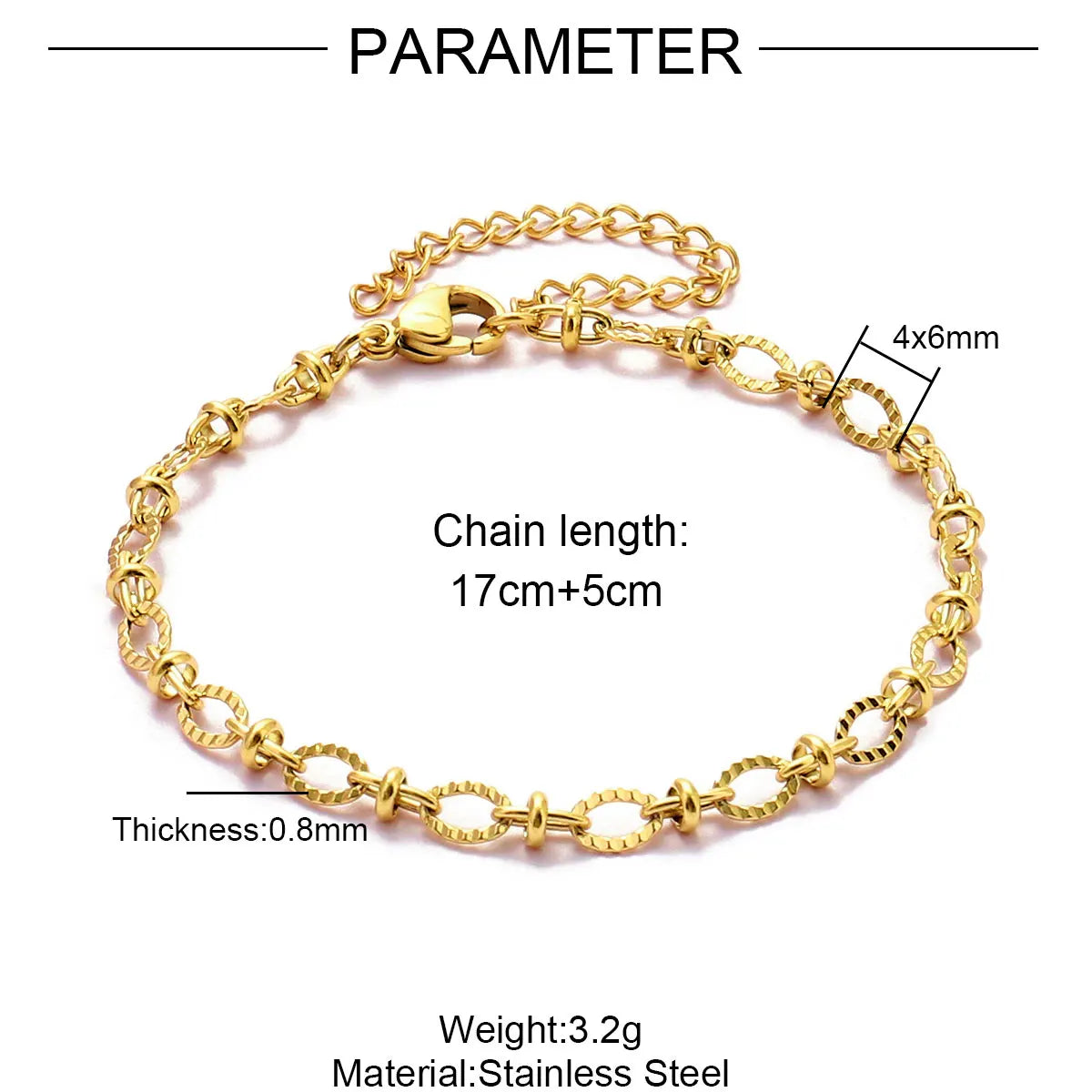 Elevate Your Style with 5Pcs 18K Gold Plated Stainless Steel Paperclip Cross Link Chain Bracelets - Perfect for DIY Charm Jewelry Making!