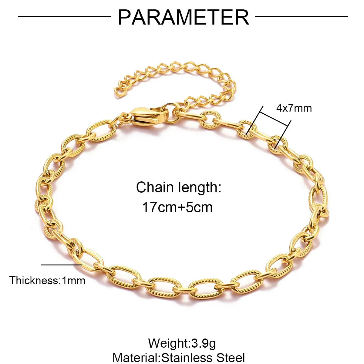 Elevate Your Style with 5Pcs 18K Gold Plated Stainless Steel Paperclip Cross Link Chain Bracelets - Perfect for DIY Charm Jewelry Making!
