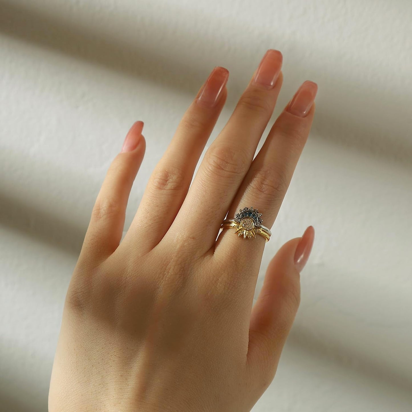 Celestial Sun and Moon Ring Set - Dazzling Gold and Silver Stackable Rings for Friendship and Promises