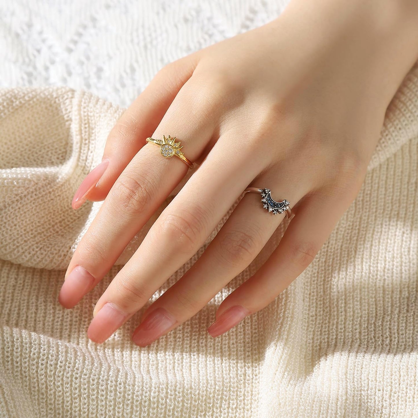 Celestial Sun and Moon Ring Set - Dazzling Gold and Silver Stackable Rings for Friendship and Promises