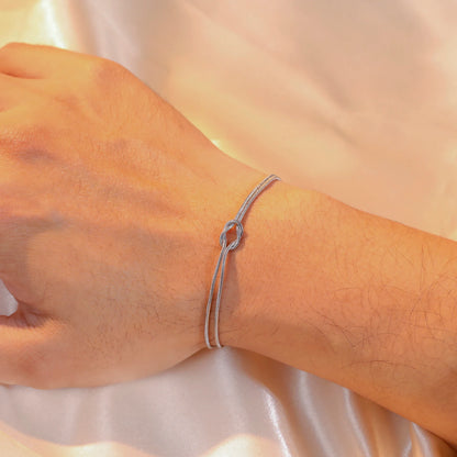 Elegant Double Snake Chain Love Knot Bracelet in Stainless Steel - Adjustable Gold Color Jewelry for Women and Couples