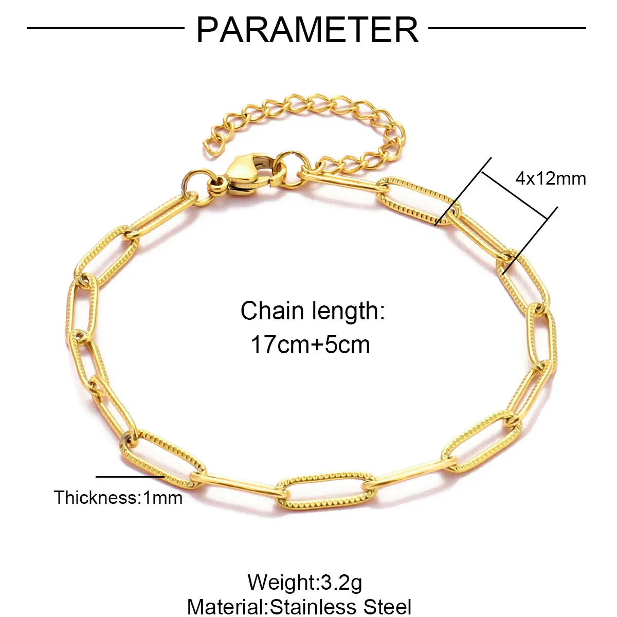 Elevate Your Style with 5Pcs 18K Gold Plated Stainless Steel Paperclip Cross Link Chain Bracelets - Perfect for DIY Charm Jewelry Making!