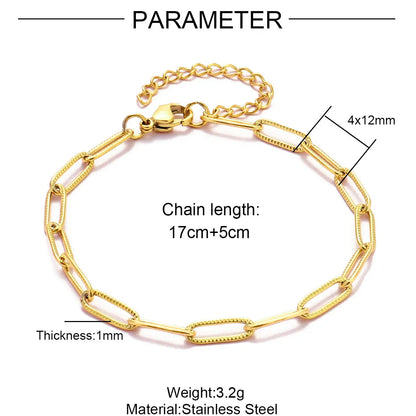 Elevate Your Style with 5Pcs 18K Gold Plated Stainless Steel Paperclip Cross Link Chain Bracelets - Perfect for DIY Charm Jewelry Making!