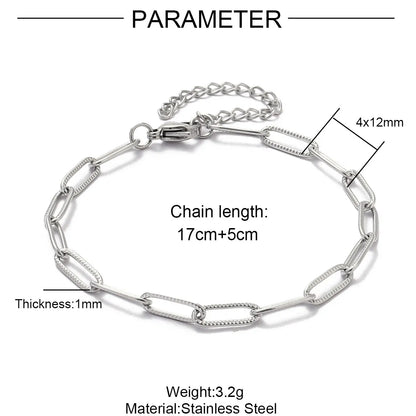 Elevate Your Style with 5Pcs 18K Gold Plated Stainless Steel Paperclip Cross Link Chain Bracelets - Perfect for DIY Charm Jewelry Making!