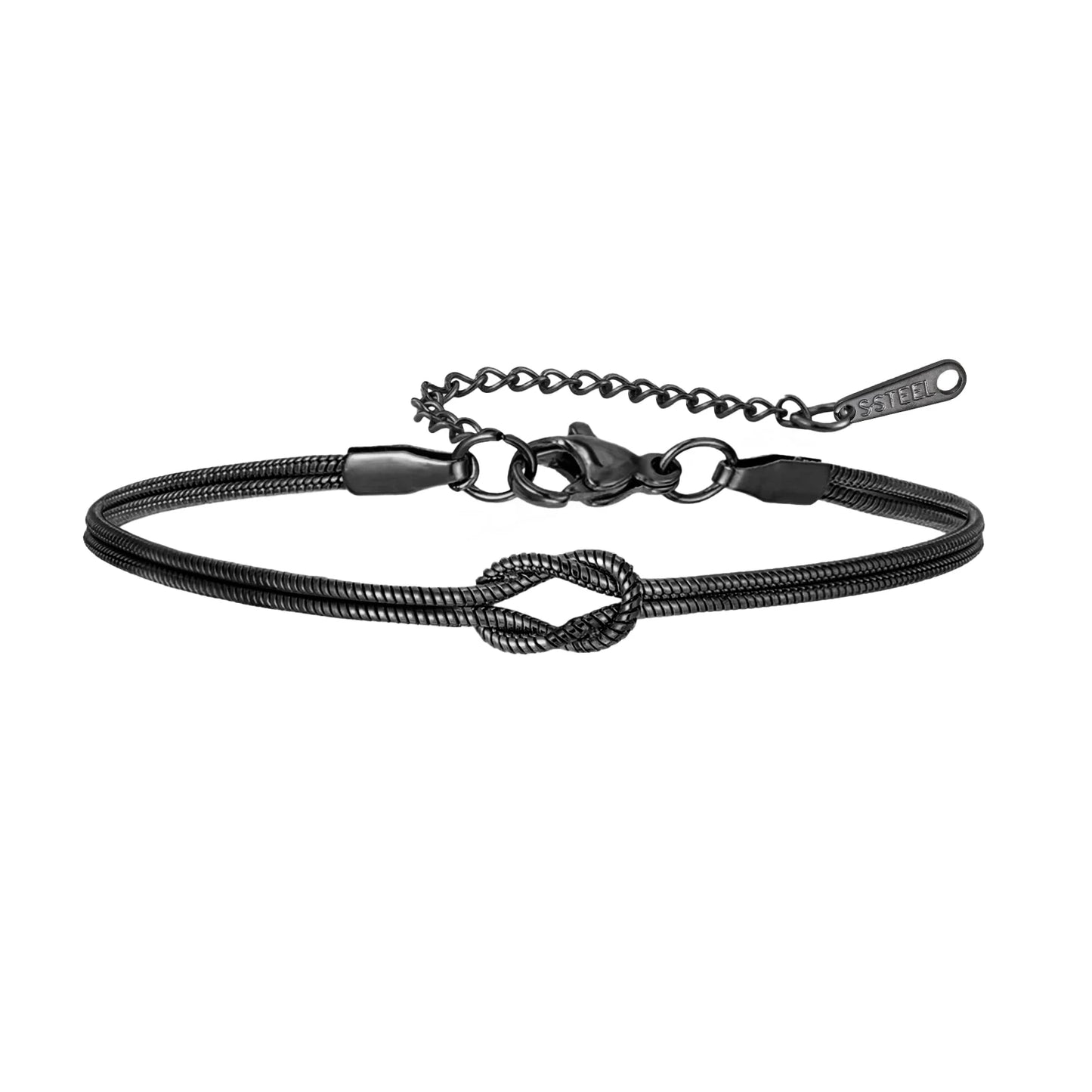 Elegant Double Snake Chain Love Knot Bracelet in Stainless Steel - Adjustable Gold Color Jewelry for Women and Couples