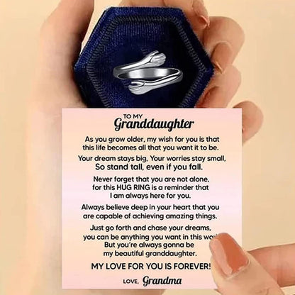 Charming Hug Ring for Your Granddaughter - Adjustable Sterling Silver Jewelry Gift from Grandma