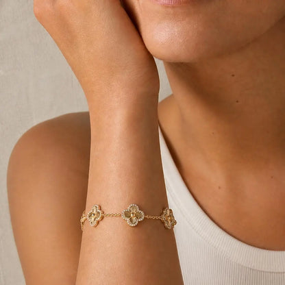 Elevate Your Style with the PAVOI 14K Gold Plated Clover Bracelet - A Sparkling Lucky Charm for Women