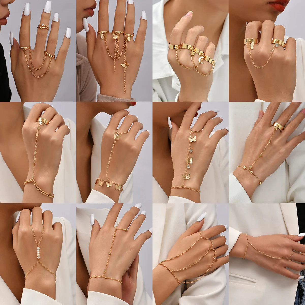 Stunning Creative Butterfly Link Chain Bracelet with Connected Finger Ring - Perfect Hand Harness Jewelry for Women & Girls