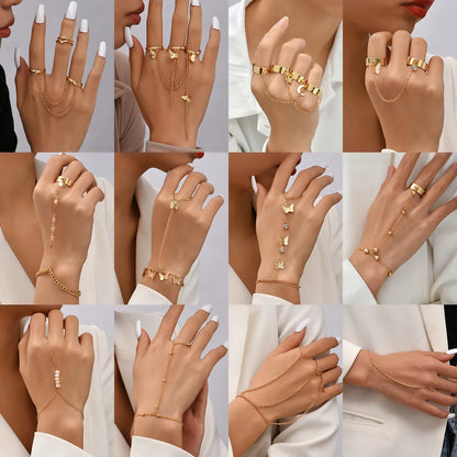 Stunning Creative Butterfly Link Chain Bracelet with Connected Finger Ring - Perfect Hand Harness Jewelry for Women & Girls