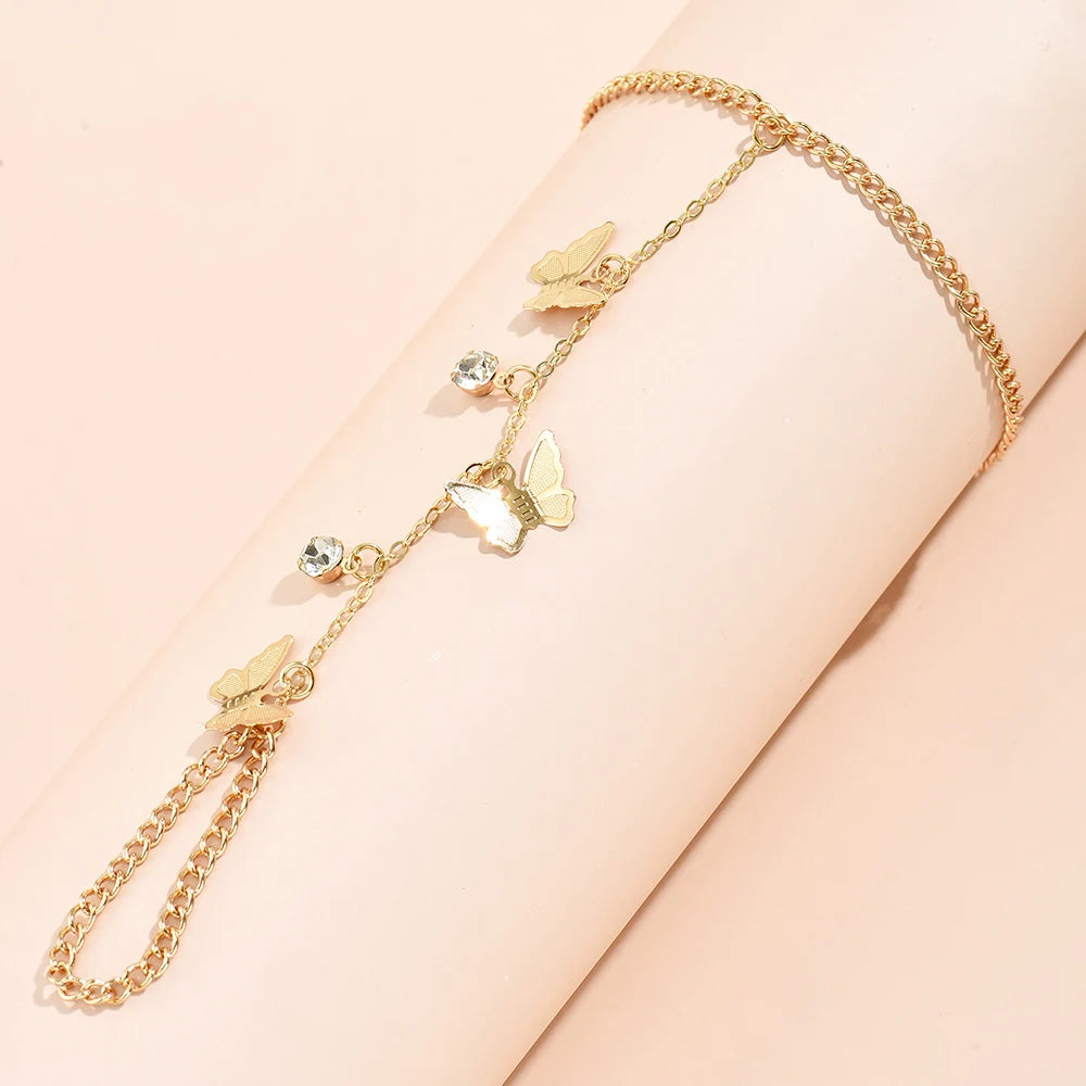 Stunning Creative Butterfly Link Chain Bracelet with Connected Finger Ring - Perfect Hand Harness Jewelry for Women & Girls