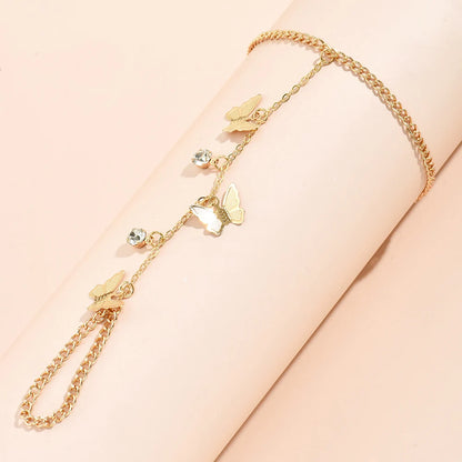Stunning Creative Butterfly Link Chain Bracelet with Connected Finger Ring - Perfect Hand Harness Jewelry for Women & Girls