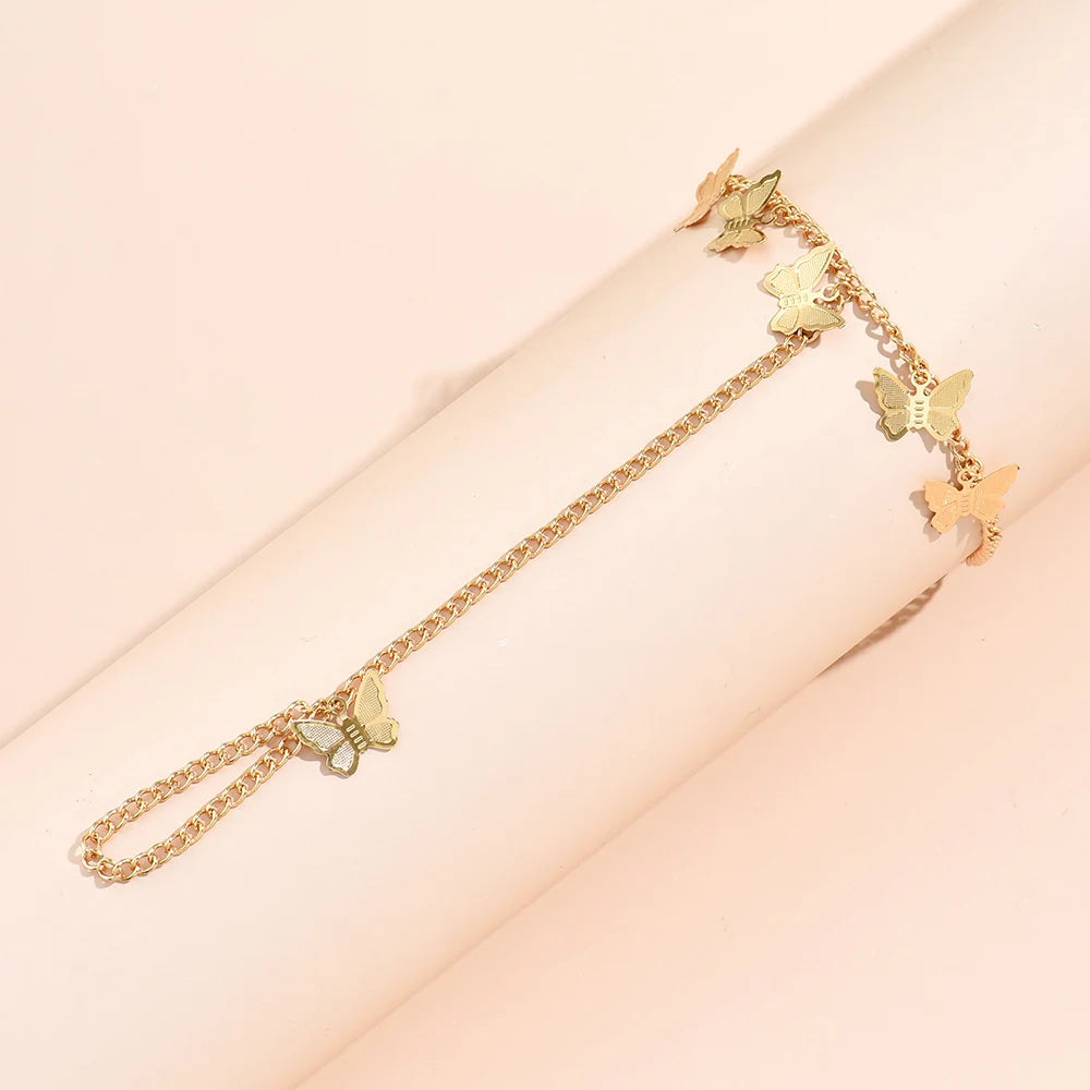 Stunning Creative Butterfly Link Chain Bracelet with Connected Finger Ring - Perfect Hand Harness Jewelry for Women & Girls