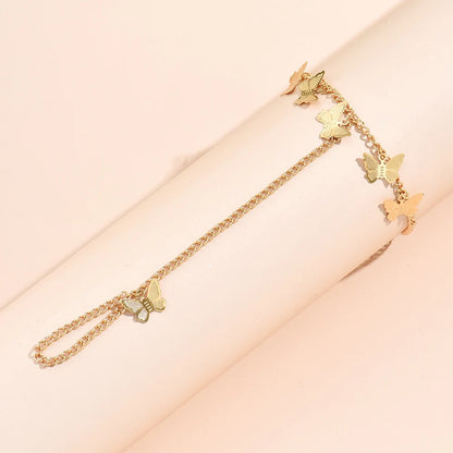 Stunning Creative Butterfly Link Chain Bracelet with Connected Finger Ring - Perfect Hand Harness Jewelry for Women & Girls
