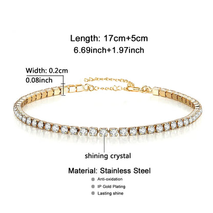 Stunning 2Mm Iced Out Tennis Bracelets for Women - Gold & Silver Stainless Steel with Cubic Zirconia - Perfect Wedding Jewelry Gift