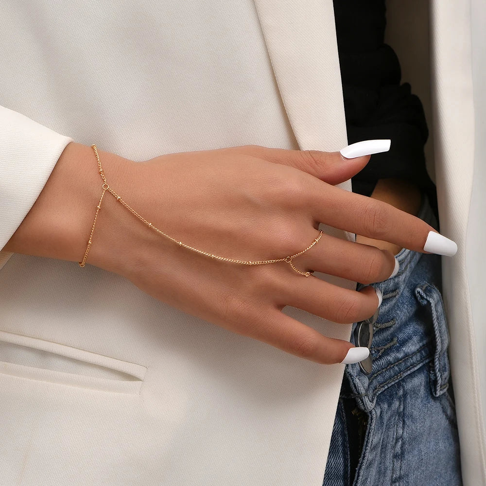 Stunning Creative Butterfly Link Chain Bracelet with Connected Finger Ring - Perfect Hand Harness Jewelry for Women & Girls