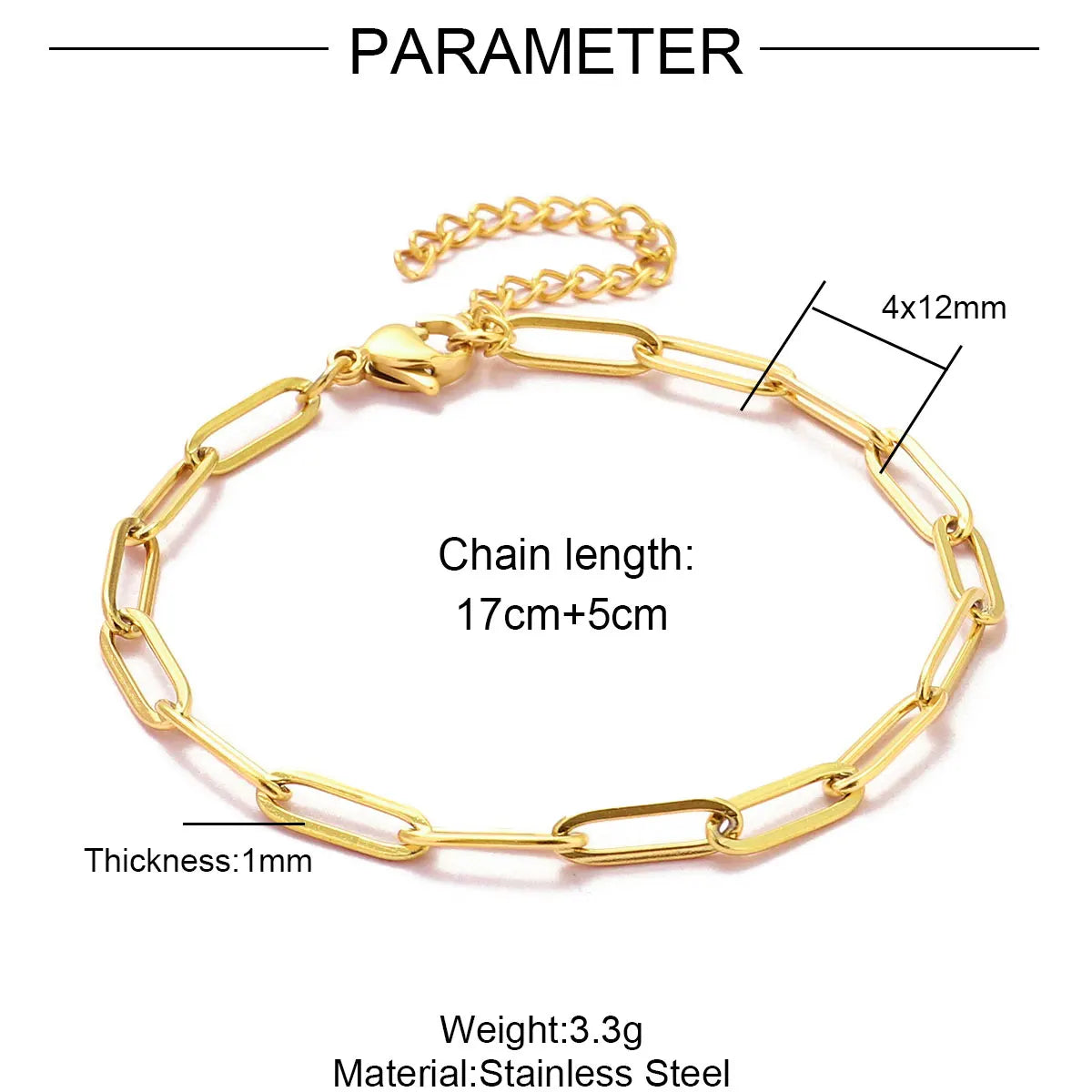 Elevate Your Style with 5Pcs 18K Gold Plated Stainless Steel Paperclip Cross Link Chain Bracelets - Perfect for DIY Charm Jewelry Making!