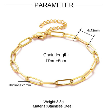 Elevate Your Style with 5Pcs 18K Gold Plated Stainless Steel Paperclip Cross Link Chain Bracelets - Perfect for DIY Charm Jewelry Making!