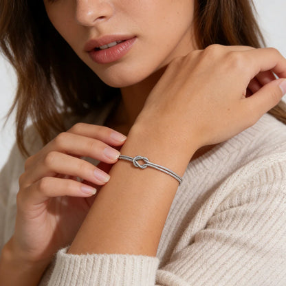Elegant Double Snake Chain Love Knot Bracelet in Stainless Steel - Adjustable Gold Color Jewelry for Women and Couples