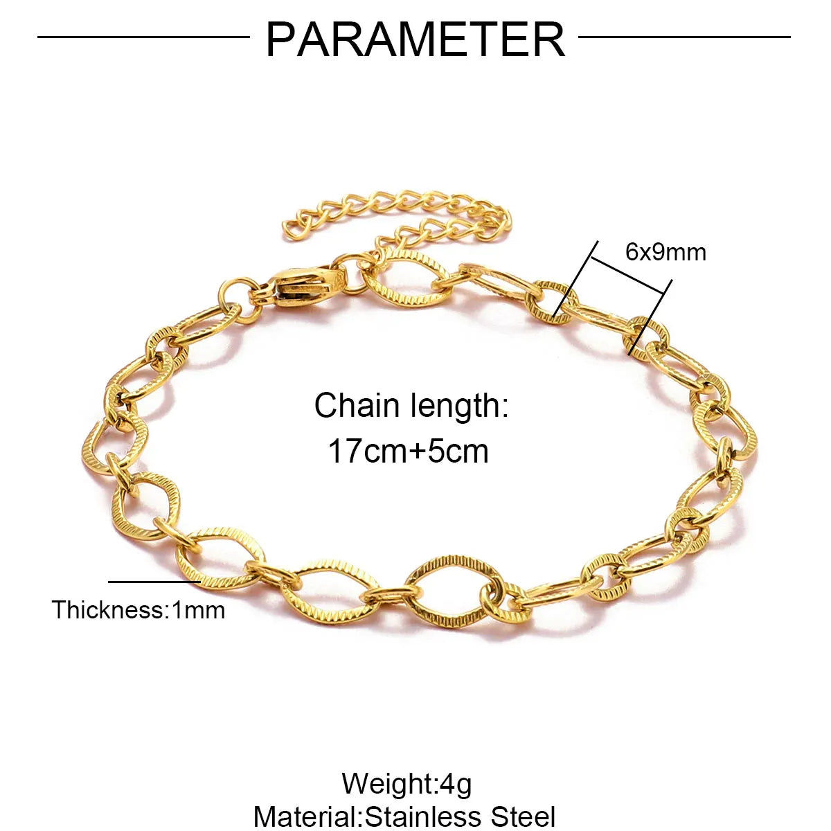 Elevate Your Style with 5Pcs 18K Gold Plated Stainless Steel Paperclip Cross Link Chain Bracelets - Perfect for DIY Charm Jewelry Making!