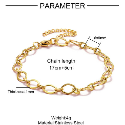 Elevate Your Style with 5Pcs 18K Gold Plated Stainless Steel Paperclip Cross Link Chain Bracelets - Perfect for DIY Charm Jewelry Making!