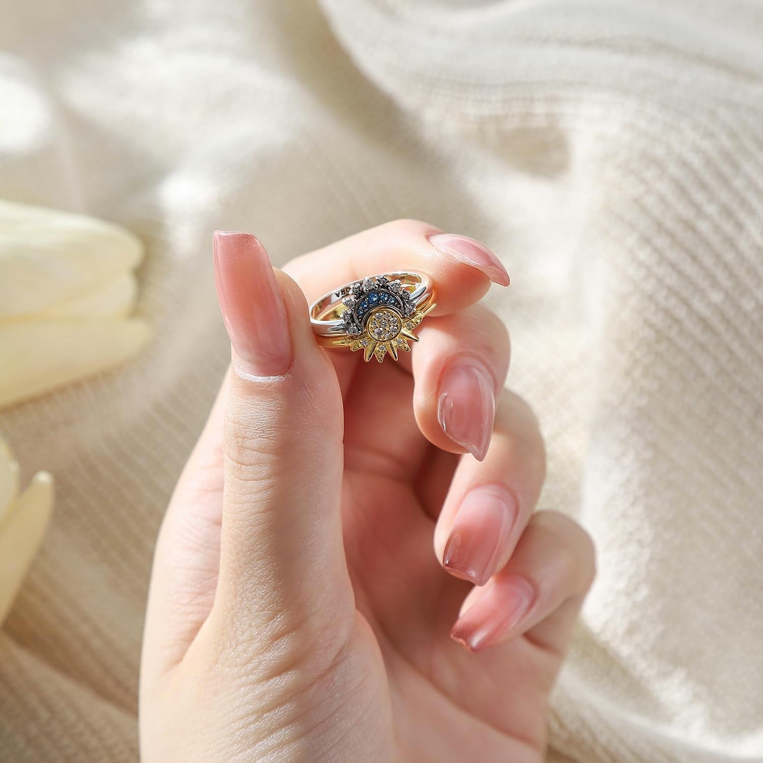 Celestial Sun and Moon Ring Set - Dazzling Gold and Silver Stackable Rings for Friendship and Promises