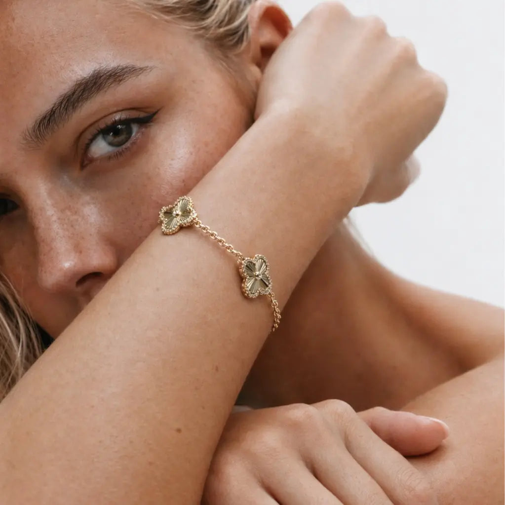 Elevate Your Style with the PAVOI 14K Gold Plated Clover Bracelet - A Sparkling Lucky Charm for Women