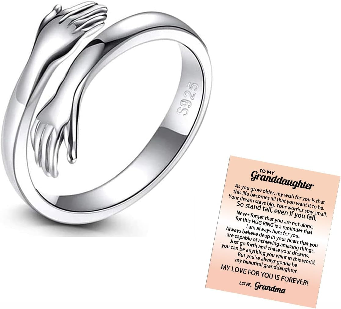 Charming Hug Ring for Your Granddaughter - Adjustable Sterling Silver Jewelry Gift from Grandma