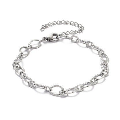 Elevate Your Style with 5Pcs 18K Gold Plated Stainless Steel Paperclip Cross Link Chain Bracelets - Perfect for DIY Charm Jewelry Making!
