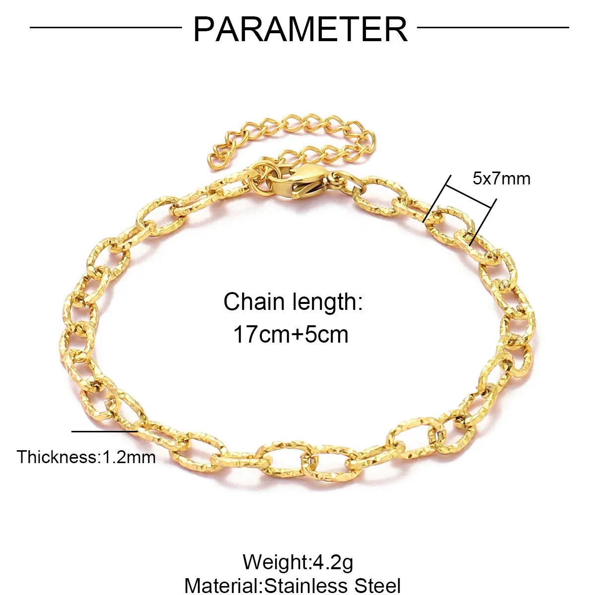Elevate Your Style with 5Pcs 18K Gold Plated Stainless Steel Paperclip Cross Link Chain Bracelets - Perfect for DIY Charm Jewelry Making!