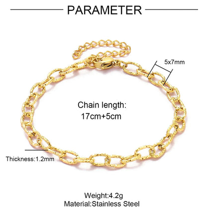 Elevate Your Style with 5Pcs 18K Gold Plated Stainless Steel Paperclip Cross Link Chain Bracelets - Perfect for DIY Charm Jewelry Making!